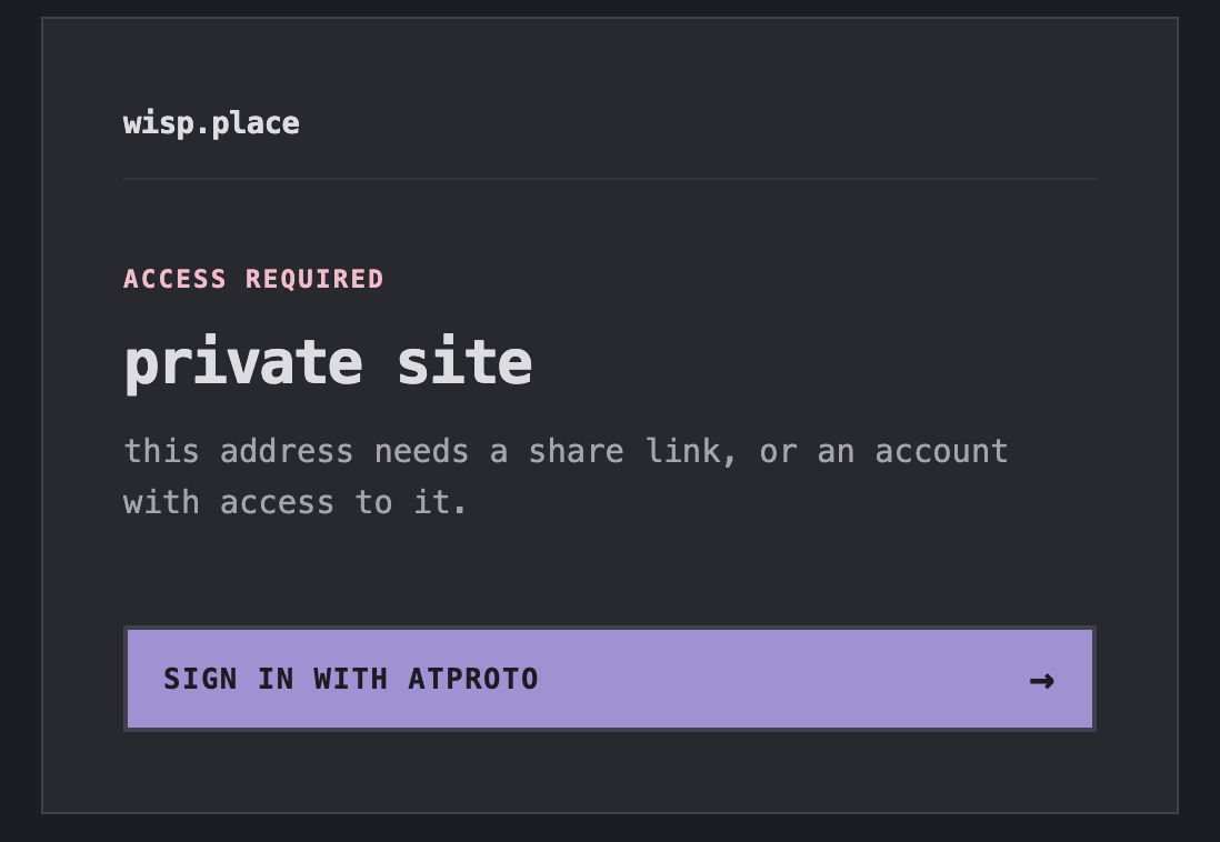 A sign in page for a wisp private site.